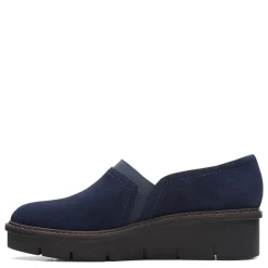 Clarks Loafers|Women's , Airabell Mid Slip-On Navy Suede