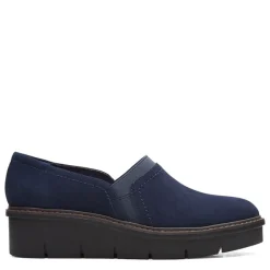 Clarks Wedges|Women's , Airabell Mid Slip-On Navy Suede