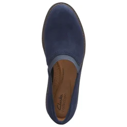 Clarks Wedges|Women's , Airabell Mid Slip-On Navy Suede
