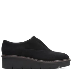 Clarks Loafers|Women's , Airabell Sky Slip-On Black Suede