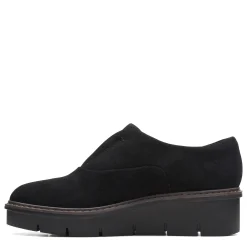 Clarks Loafers|Women's , Airabell Sky Slip-On Black Suede