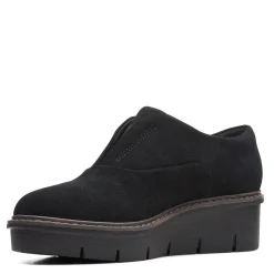 Clarks Wedges|Women's , Airabell Sky Slip-On Black Suede