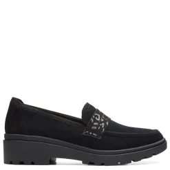 Clarks Loafers|Women's , Calla Ease Loafer Black Suede