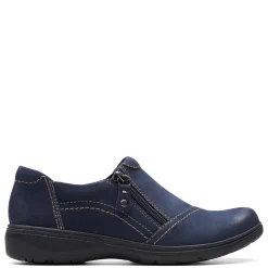 Clarks Flats|Women's , Carleigh Ray Slip-On Navy Nubuck