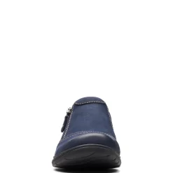 Clarks Flats|Women's , Carleigh Ray Slip-On Navy Nubuck