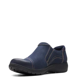 Clarks Flats|Women's , Carleigh Ray Slip-On Navy Nubuck