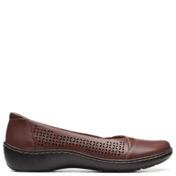 Clarks Flats|Women's , Cora Iris Slip-On Dark Tan Leather