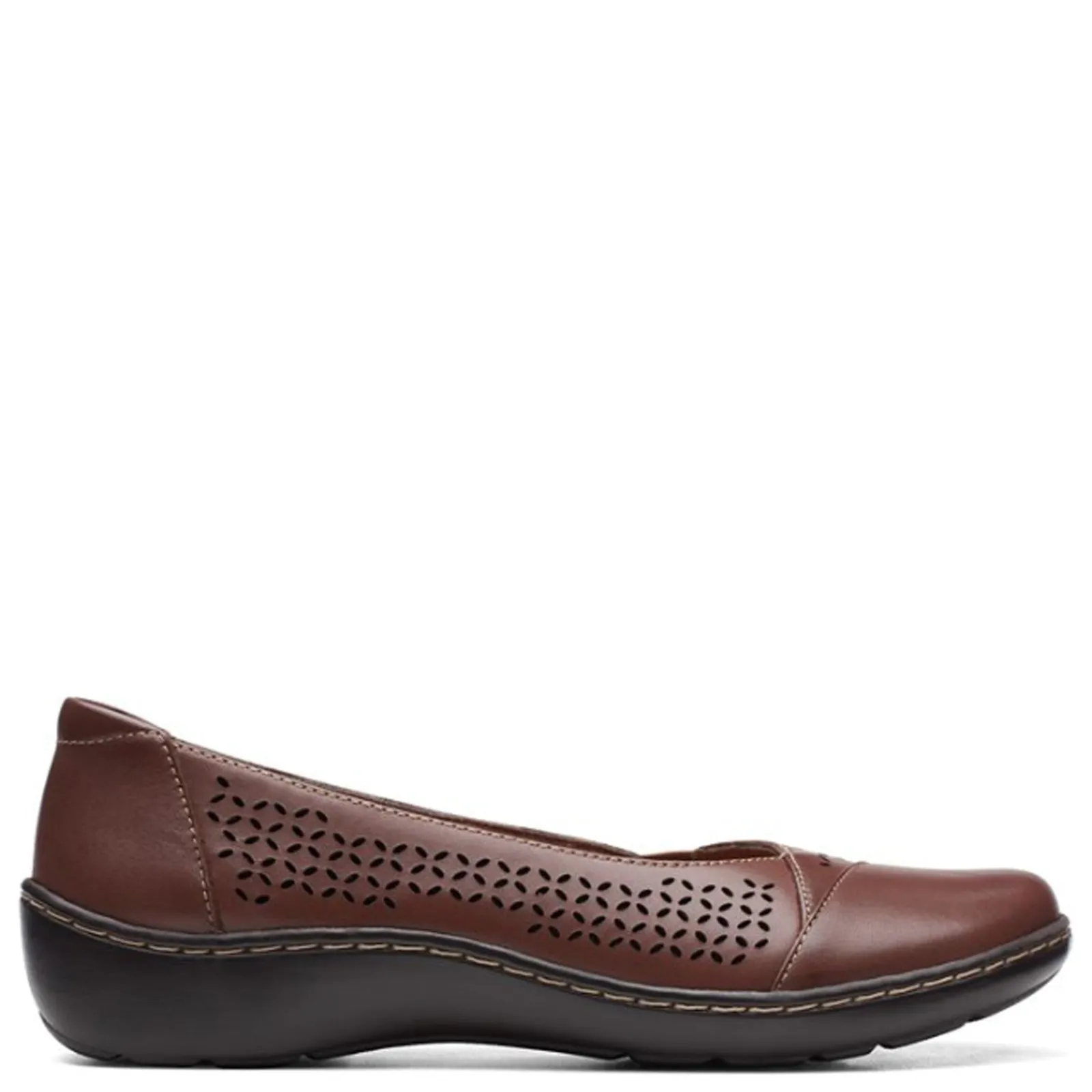 Clarks Flats|Women's , Cora Iris Slip-On Dark Tan Leather