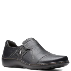 Clarks Loafers|Women's , Cora Poppy Slip-On Black Smooth