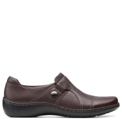 Clarks Flats|Women's , Cora Poppy Slip-On Dark Brown