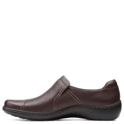 Clarks Flats|Women's , Cora Poppy Slip-On Dark Brown