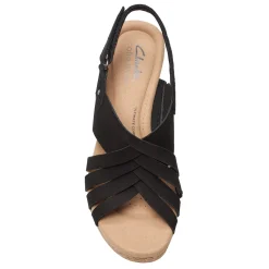 Clarks Wedges|Women's , Giselle Ivy Sandal Black Nubuck