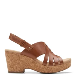 Clarks Wedges|Women's , Giselle Ivy Sandal Tan Leather
