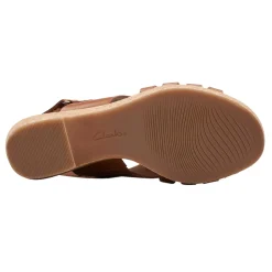 Clarks Wedges|Women's , Giselle Ivy Sandal Tan Leather