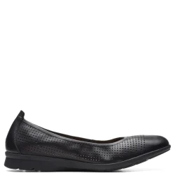 Clarks Slip-On Shoes|Women's , Jenette Ease Flat Black Leather