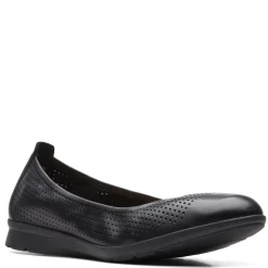 Clarks Flats|Women's , Jenette Ease Flat Black Leather