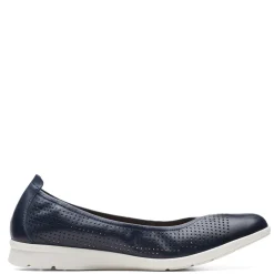 Clarks Flats|Women's , Jenette Ease Flat Navy