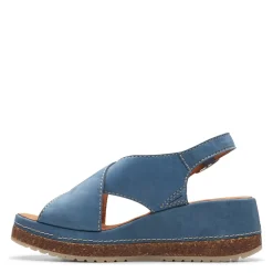 Clarks Wedges|Women's , Kassanda Step Sandal Blue Nubuck