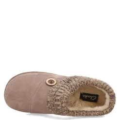 Clarks Slippers|Women's , Knit Collar Slipper Clog Taupe