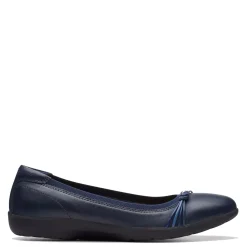 Clarks Flats|Women's , Meadow Rae Slip-On Navy Leather
