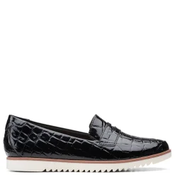 Clarks Loafers|Women's , Serena Terri Slip-On Black Croco Print