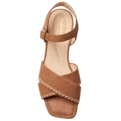 Clarks Sandals|Women's , Serina 35 Cross Sandal Tan Suede