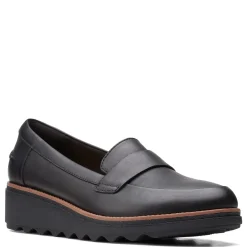 Clarks Wedges|Women's , Sharon Gracie Loafer Black Soft