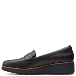 Clarks Wedges|Women's , Sharon Gracie Loafer Black Soft