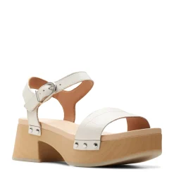 Clarks Pumps & Heels|Women's , Sivanne Bay Sandal Ivory Interest Leather