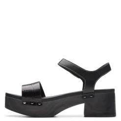 Clarks Pumps & Heels|Women's , Sivanne Bay Sandal Black Interest Leather