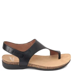 Dansko Sandals|Women's , Reece Thong Sandals Black Waxy Burnished