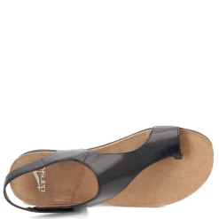 Dansko Sandals|Women's , Reece Thong Sandals Black Waxy Burnished