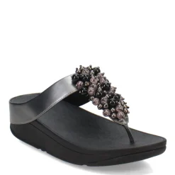FitFlop Wedges|Women's , Fino Bauble Toe-Post Sandal Pewter Black