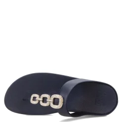 FitFlop Wedges|Women's , Fino Crystal Chain Toe-Post Sandal Midnight Navy