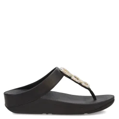 FitFlop Wedges|Women's , Fino Crystal Chain Toe-Post Sandal Black