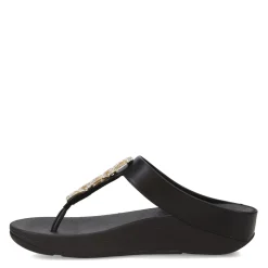 FitFlop Wedges|Women's , Fino Crystal Chain Toe-Post Sandal Black