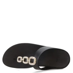 FitFlop Wedges|Women's , Fino Crystal Chain Toe-Post Sandal Black