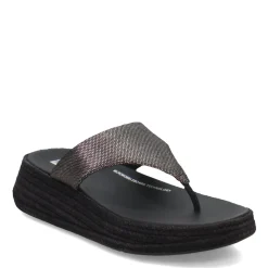 FitFlop Wedges|Women's , F-Mode Espadrille Glitz Thong Sandal Black