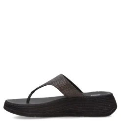 FitFlop Wedges|Women's , F-Mode Espadrille Glitz Thong Sandal Black