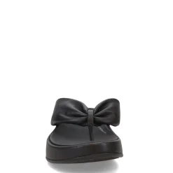 FitFlop Wedges|Women's , F-Mode Leather-Twist Toe-Post Sandal Black