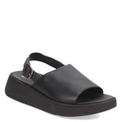 FitFlop Wedges|Women's , F-Mode Leather Flatform Back-Strap Sandal Black