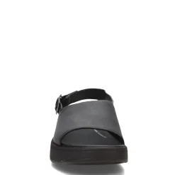 FitFlop Wedges|Women's , F-Mode Leather Flatform Back-Strap Sandal Black