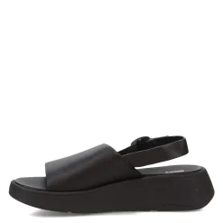 FitFlop Wedges|Women's , F-Mode Leather Flatform Back-Strap Sandal Black