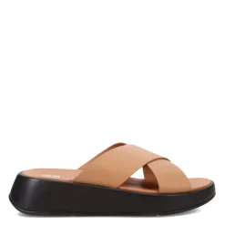 FitFlop Sandals|Women's , F-Mode Luxe Leather Flatform Cross Slide Tan