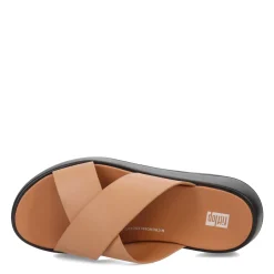 FitFlop Sandals|Women's , F-Mode Luxe Leather Flatform Cross Slide Tan