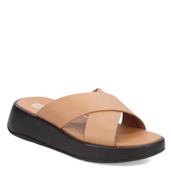 FitFlop Wedges|Women's , F-Mode Luxe Leather Flatform Cross Slide Tan