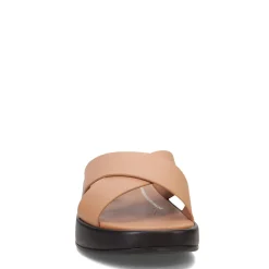 FitFlop Wedges|Women's , F-Mode Luxe Leather Flatform Cross Slide Tan