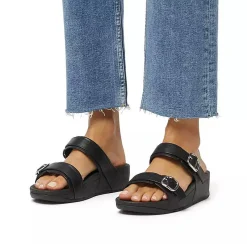FitFlop Wedges|Women's , Lulu Adjustable Buckle Slide Sandal Black