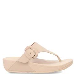 FitFlop Wedges|Women's , Lulu Covered Buckle Thong Sandal Beige