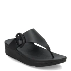 FitFlop Wedges|Women's , Lulu Covered Buckle Thong Sandal Black